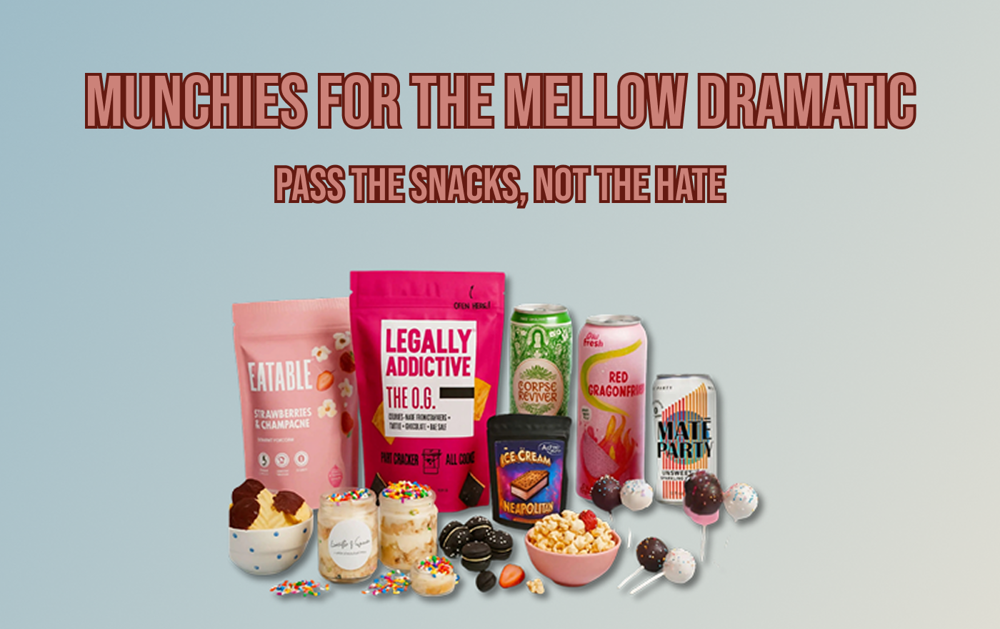 Curated snacks and beverages from LGBTQ+ owned brands, featuring bold packaging, expressive flavors, and pride-forward design elements. Ideal for influencer kits, gifting tiers, and campaign drops