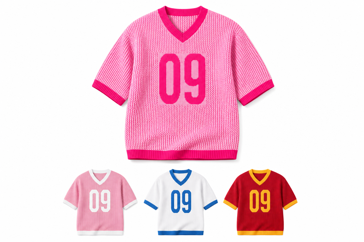 Men’s Numeric Graphic V‑Neck Short Sleeve Knit Top | Unisex Jersey‑Style T‑Shirt | Soft Stretch Viscose‑Nylon Pullover