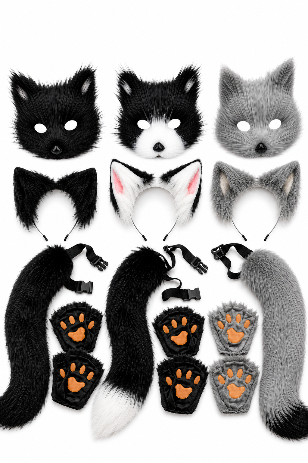 Set of Four Fox Costume Additions – Mask, Gloves, Headband & Tail
