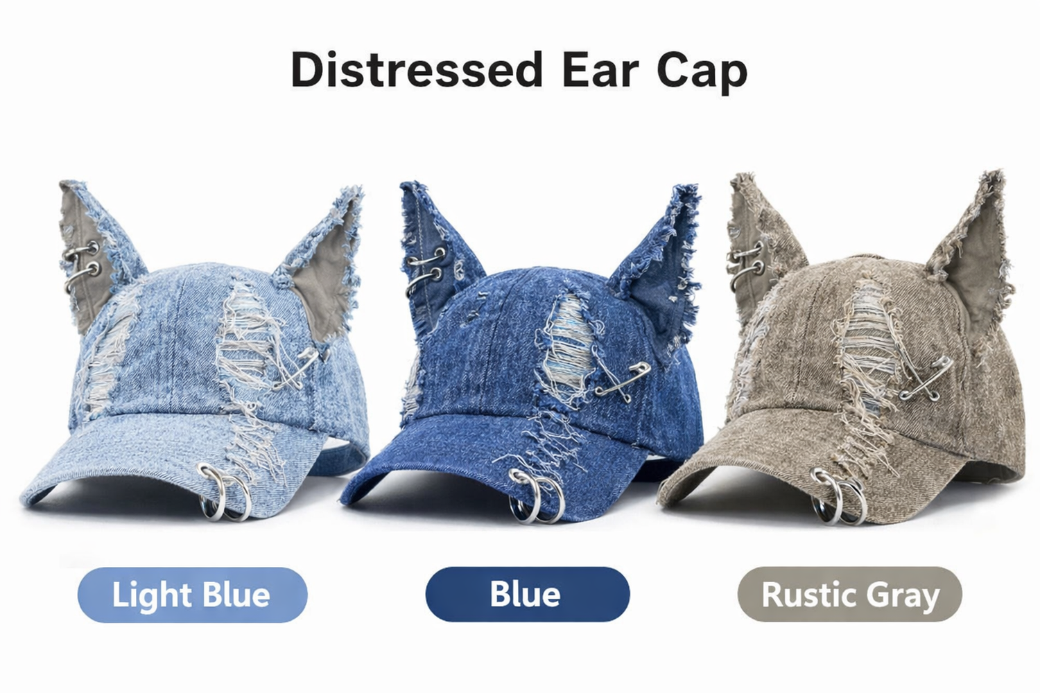 Distressed Ear Baseball Cap | Available in Blue, Denim, and Rustic Gray