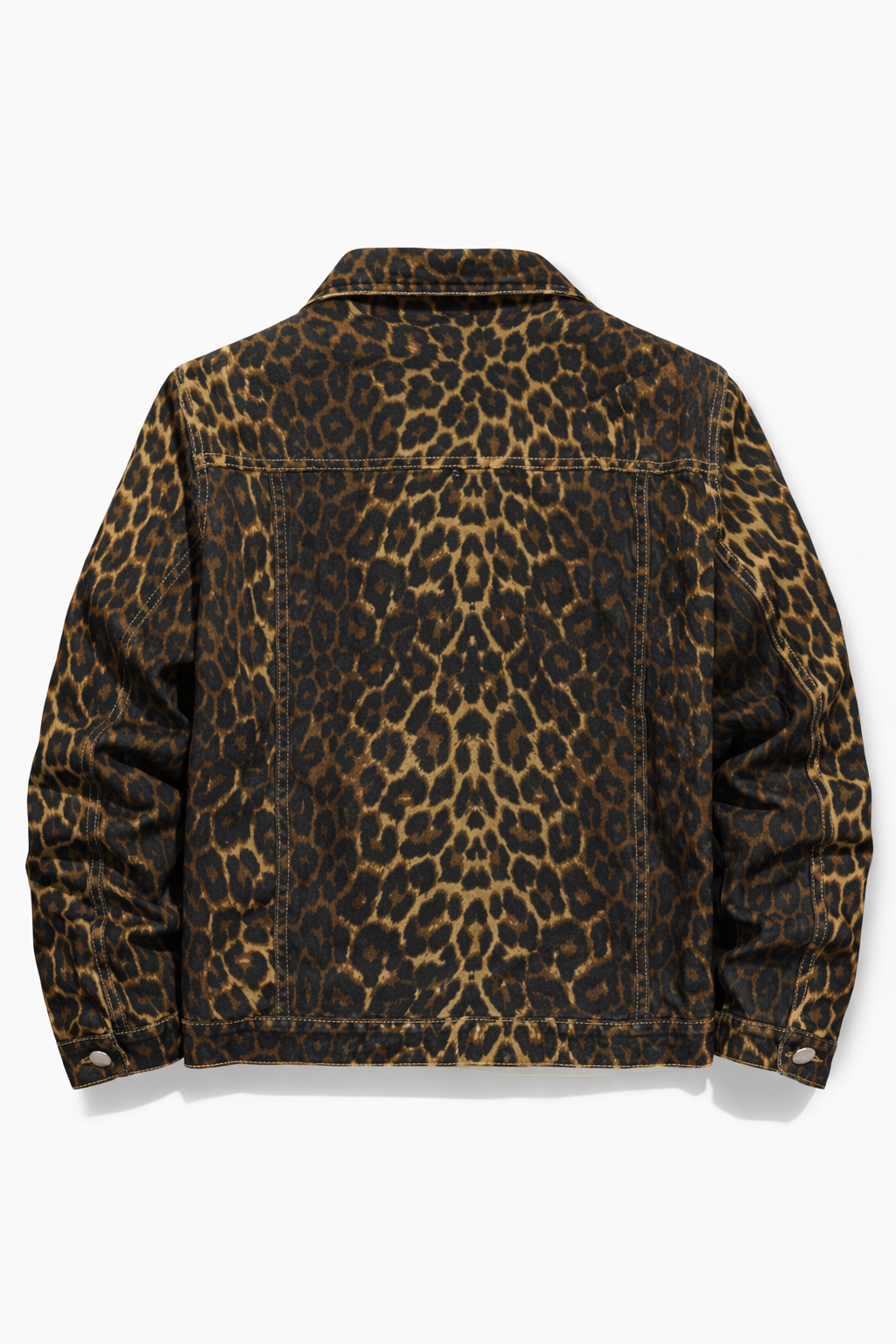 Men’s Retro Leopard Print Denim Jacket | Slim Fit Workwear Coat with Collar