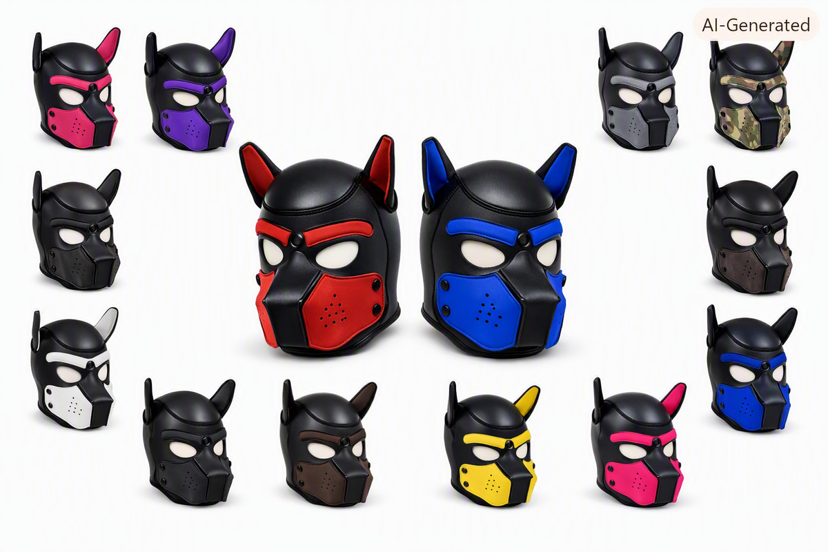 XL Neoprene Pup Play Cosplay Hood — Synthetic Leather Costume Mask