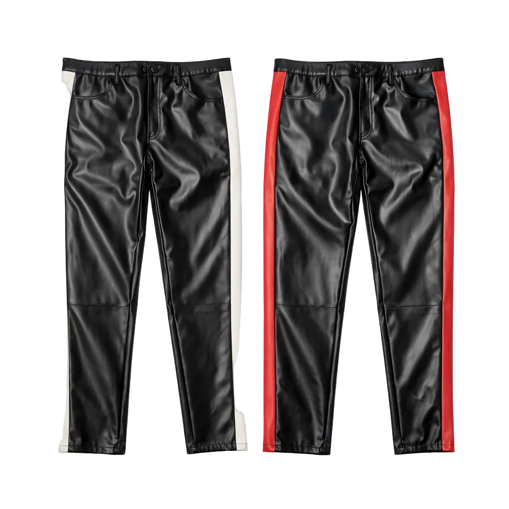 Men’s Slim‑Fit Stretch PU Pants with Side Stripes