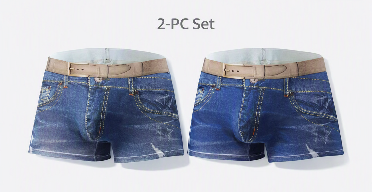 Set of 2 Men’s 3D Denim Boxer Briefs – Realistic Jeans Print | Breathable Stretch