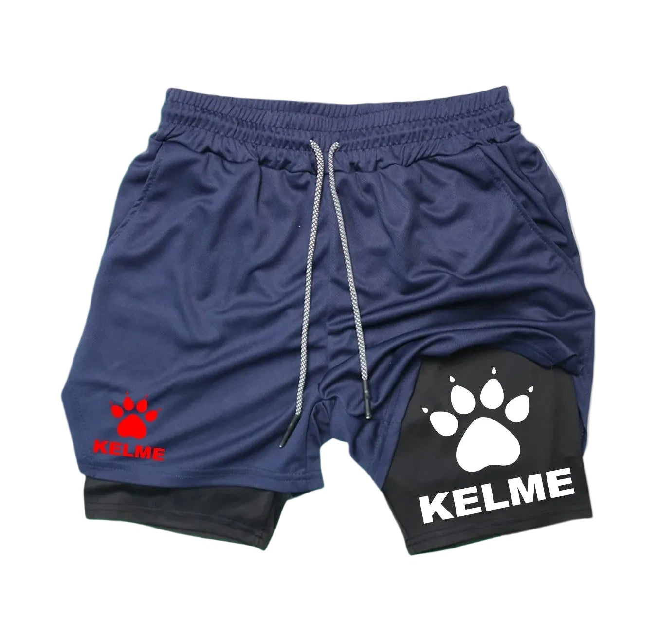 Men’s 2‑in‑1 Quick‑Dry Fitness Shorts with Bear Paw Print