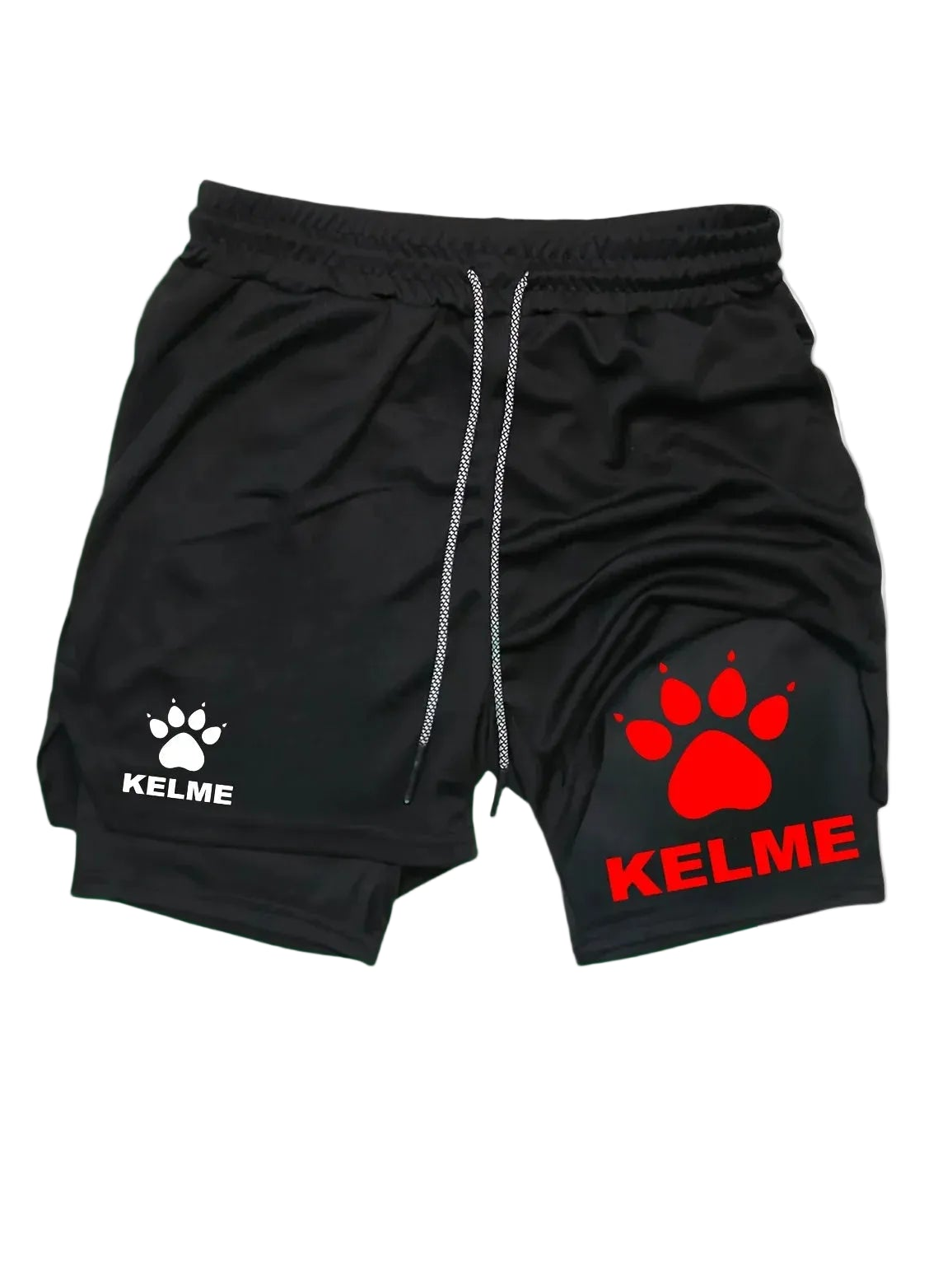 Men’s 2‑in‑1 Quick‑Dry Fitness Shorts with Bear Paw Print