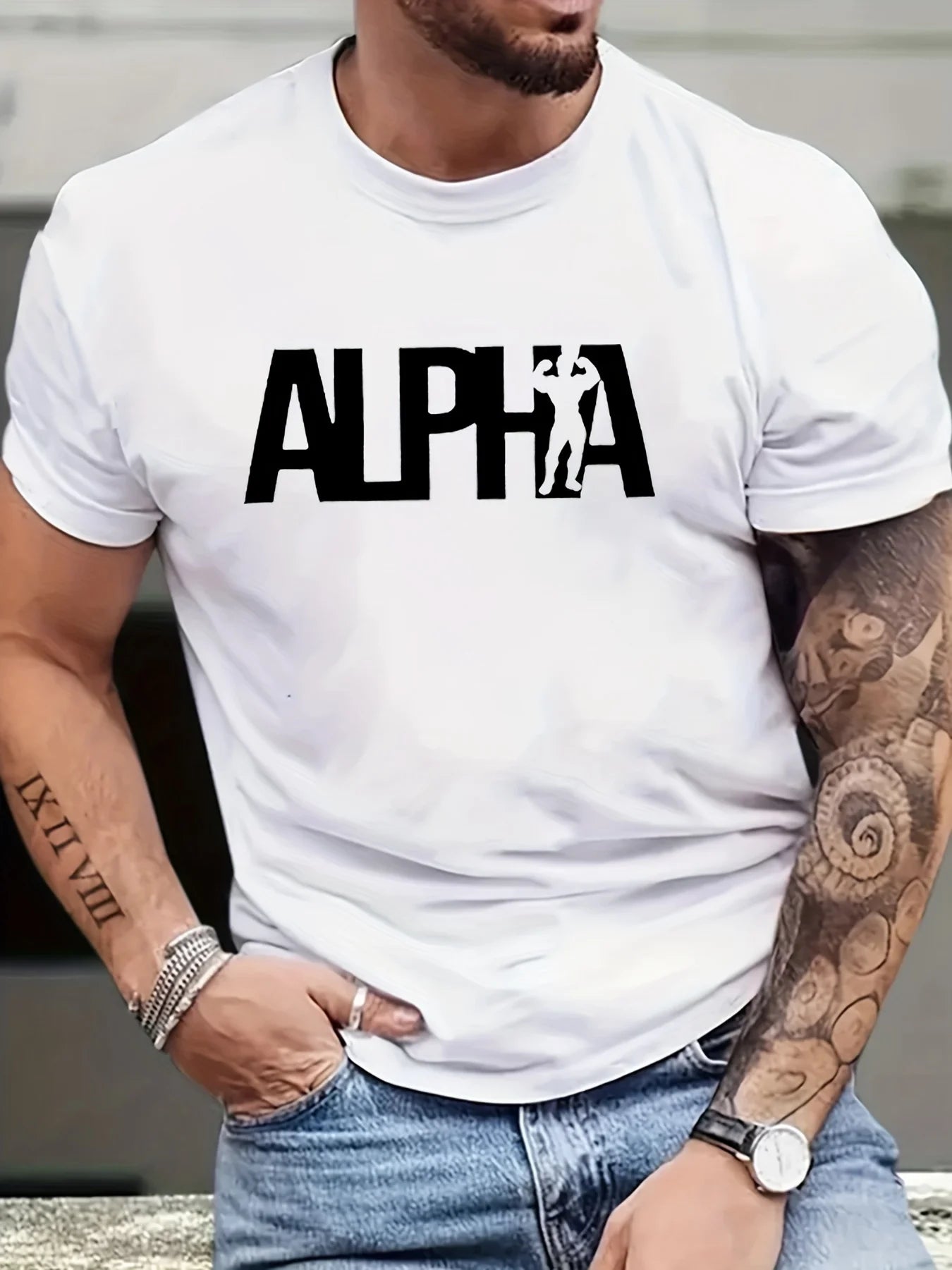Alpha Print Men’s Round Neck Short Sleeve Tee