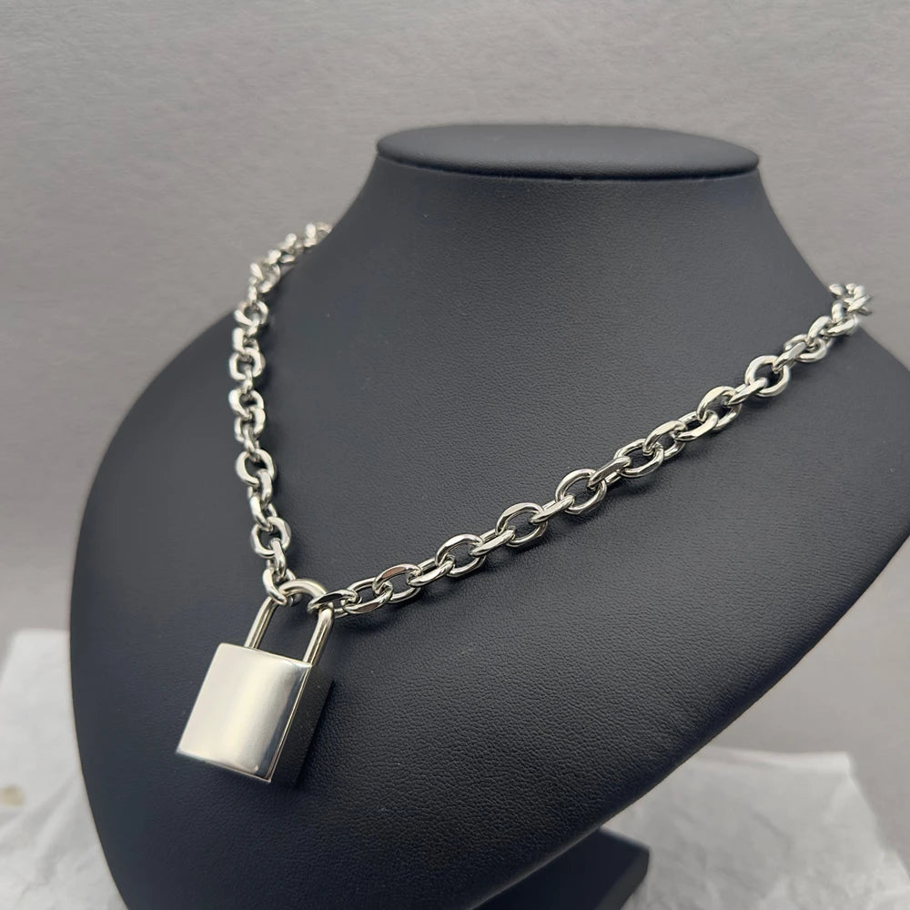 Stainless Steel Padlock Chain Necklace | Oversized Lock & Key