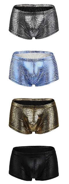 Men’s Metallic Snake Print Stretch Shorts | Lightweight Clubwear‑Inspired Fit | Shiny Festival & Nightlife Style