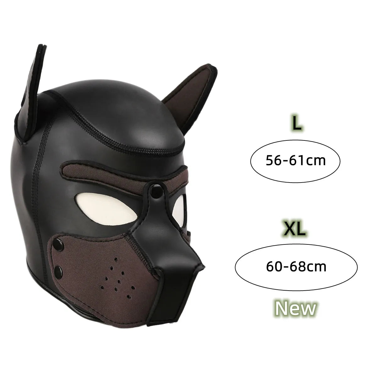 XL Neoprene Pup Play Cosplay Hood — Synthetic Leather Costume Mask