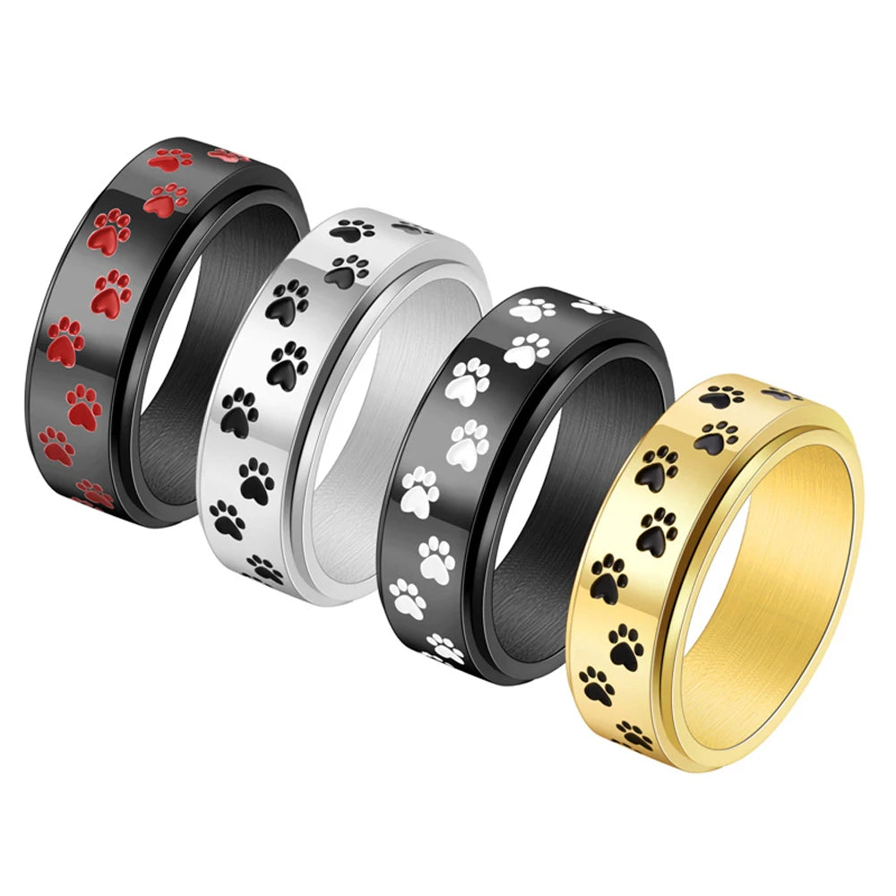 Dog Paw Ring Titan Steel Rotating 8MM Adjustable Band for Men | Gold Color 316L Stainless Steel