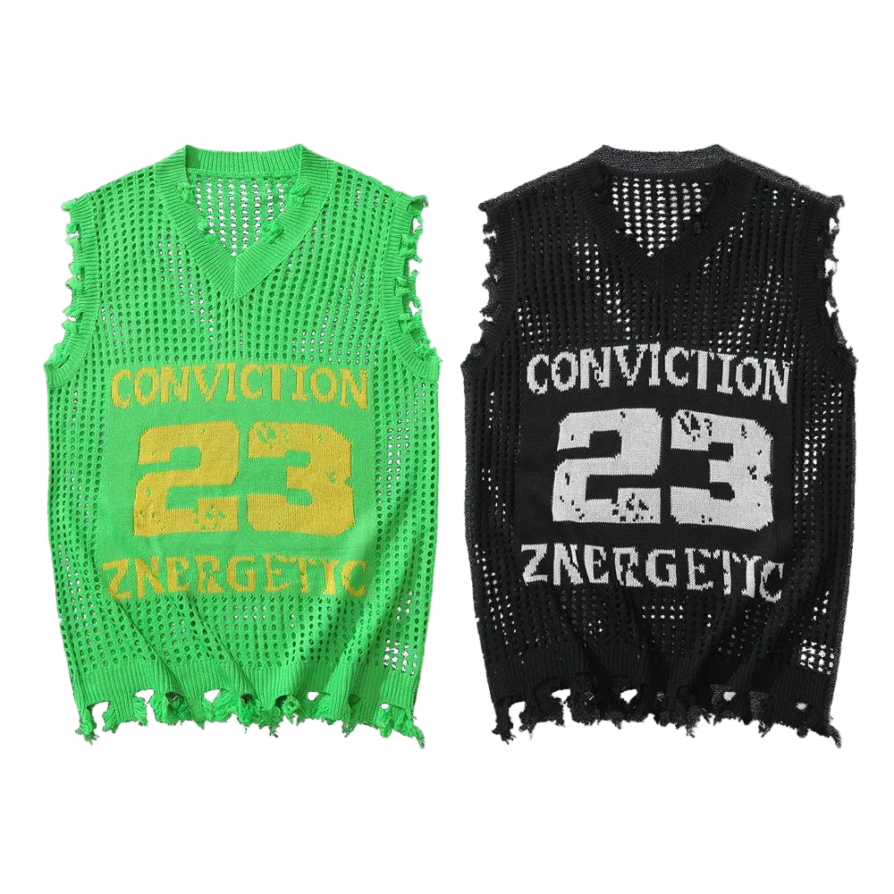 Men’s Knitted Mesh Vest | “CONVICTION 23” Sleeveless Knit Top