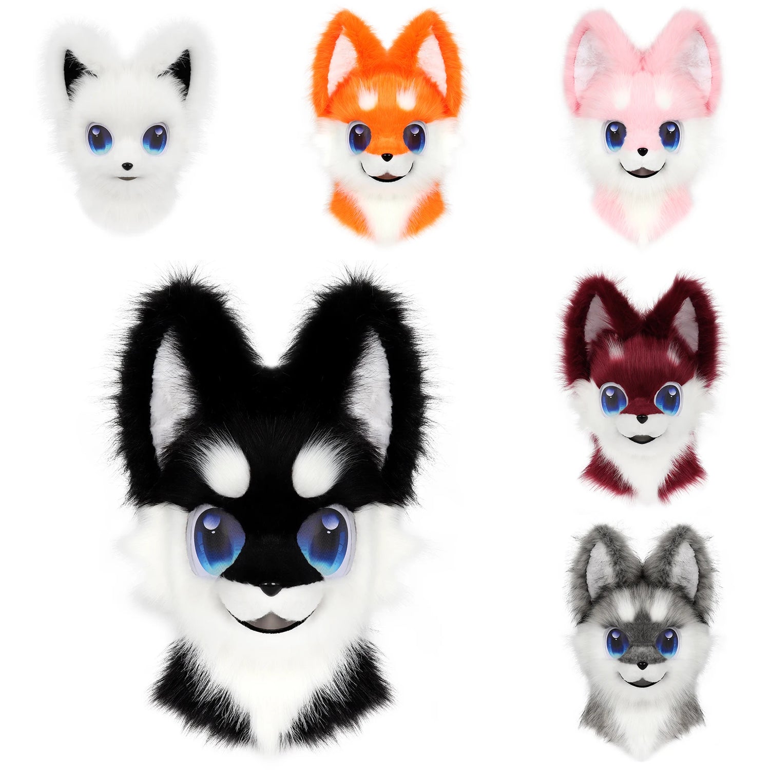 Animal Head Mask Furry Fursuit Plush Dog Fox Masks