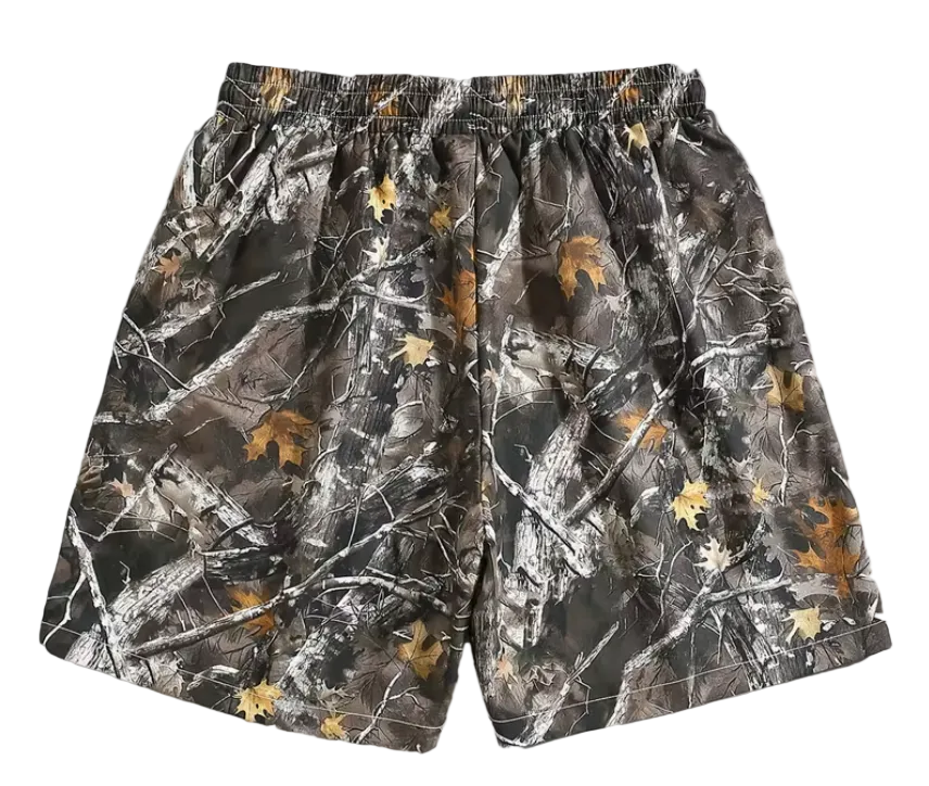 Men’s Quick‑Dry Camo Leaf Print Surf Shorts with Pockets and Drawstring