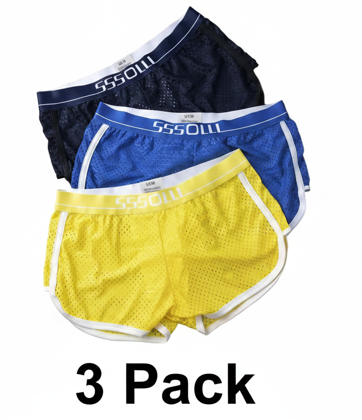 3pcs Men’s Cool Mesh Retro Shorts – Quick‑Dry, Breathable, Sports Style