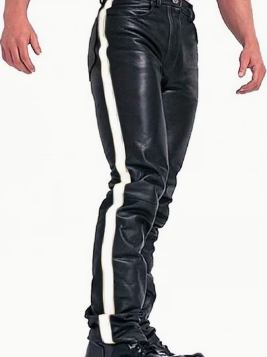 Men’s Slim‑Fit Stretch PU Pants with Side Stripes