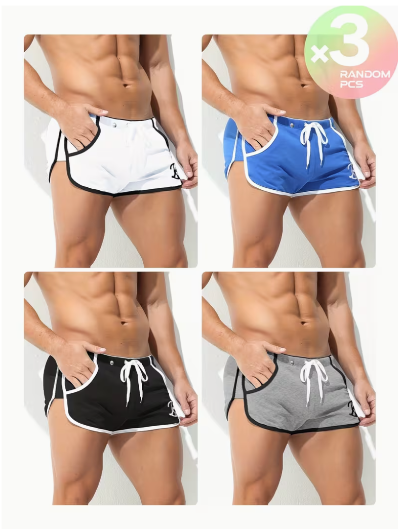 3‑PC Men’s Drawstring Boxer Shorts – Random Retro Varsity Color Set | Athletic Fit