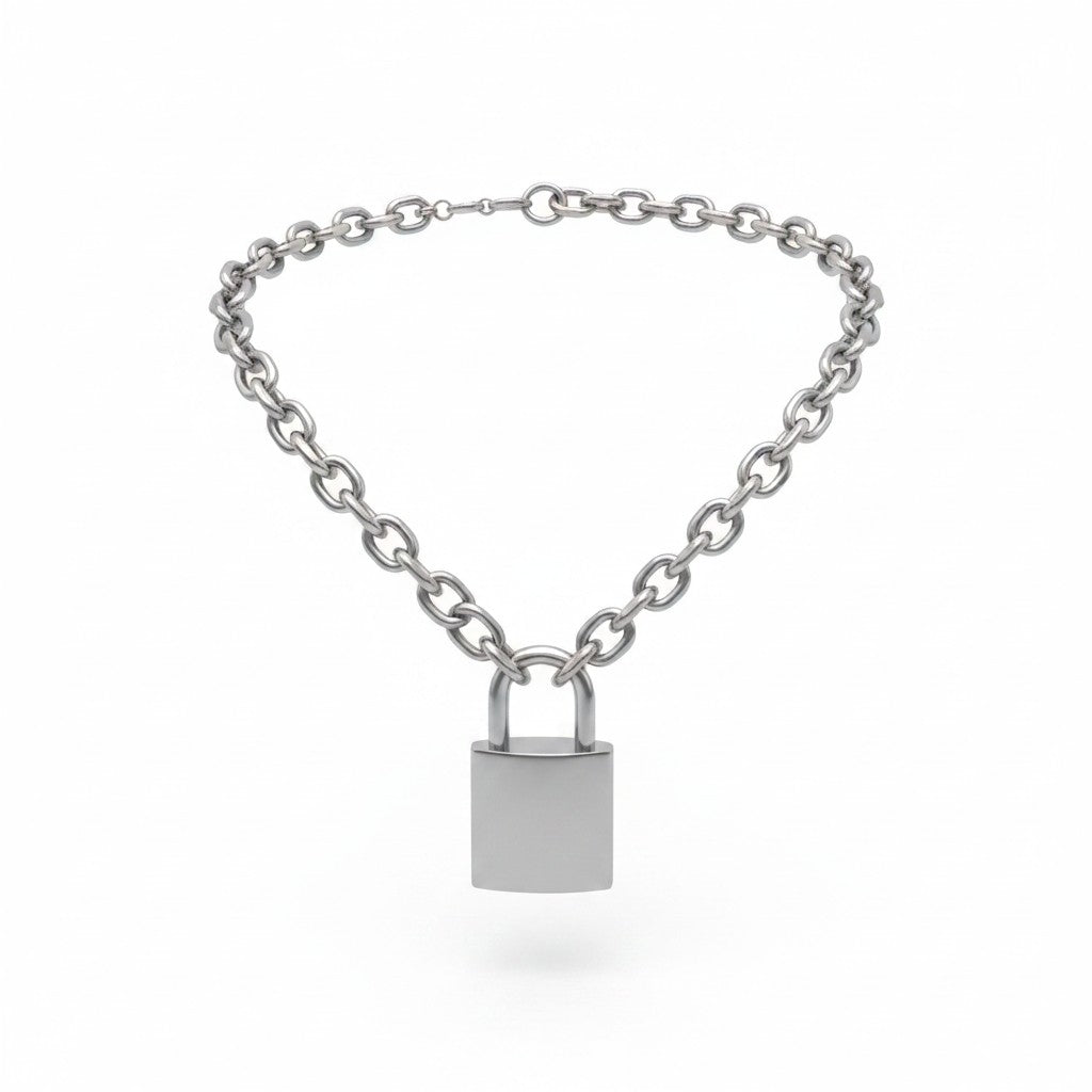 Stainless Steel Padlock Chain Necklace | Oversized Lock & Key