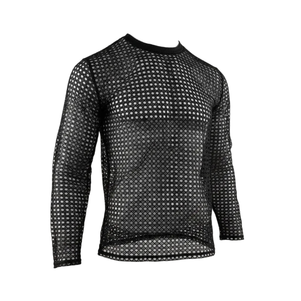 Men’s Hollow‑Out Mesh Long Sleeve Tee | Transparent Mesh Top