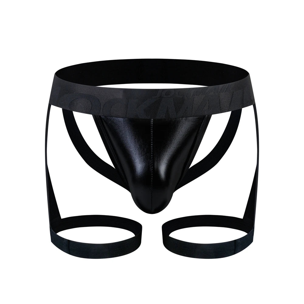 Jockmail PU Strap Support Brief – Adjustable Low‑Rise Fit with Elastic Leg Bands