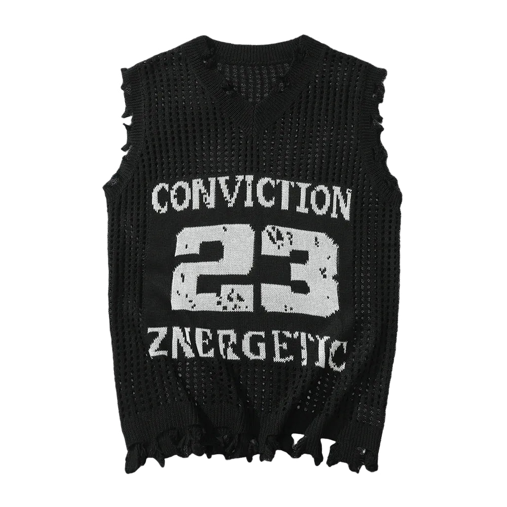 Men’s Knitted Mesh Vest | “CONVICTION 23” Sleeveless Knit Top