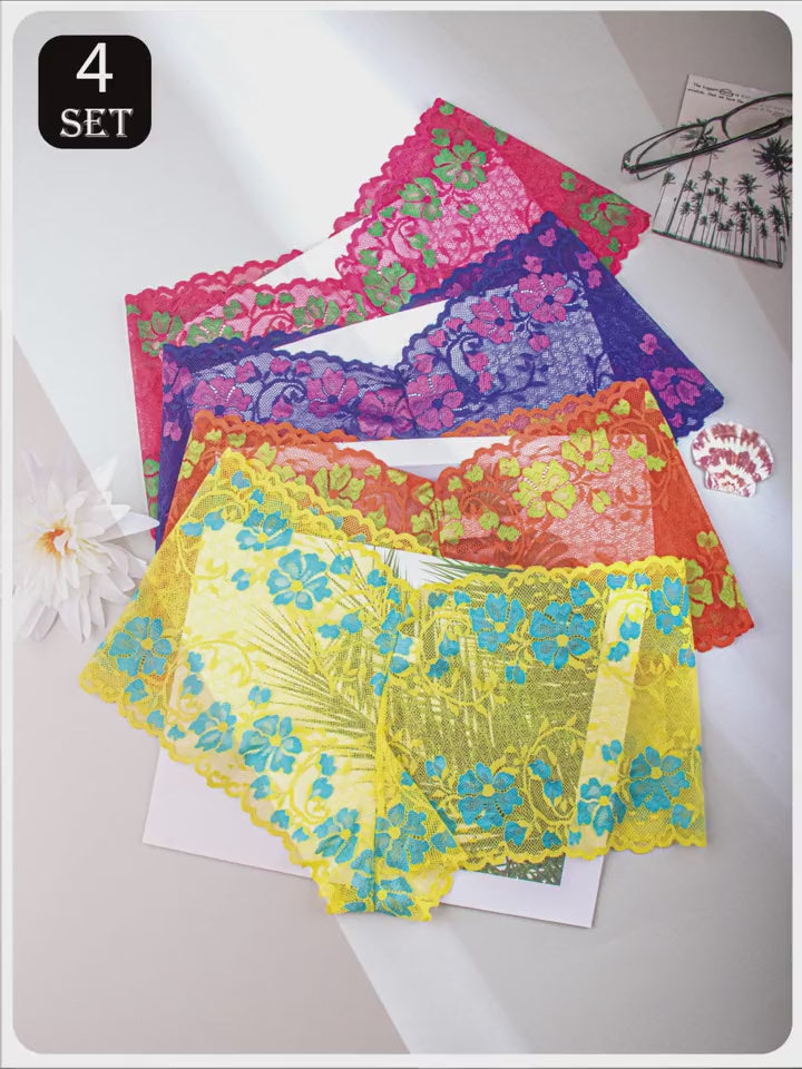 4‑PC Men’s Lace Boxer Briefs – Floral Cut‑Out Design | Breathable Stretch